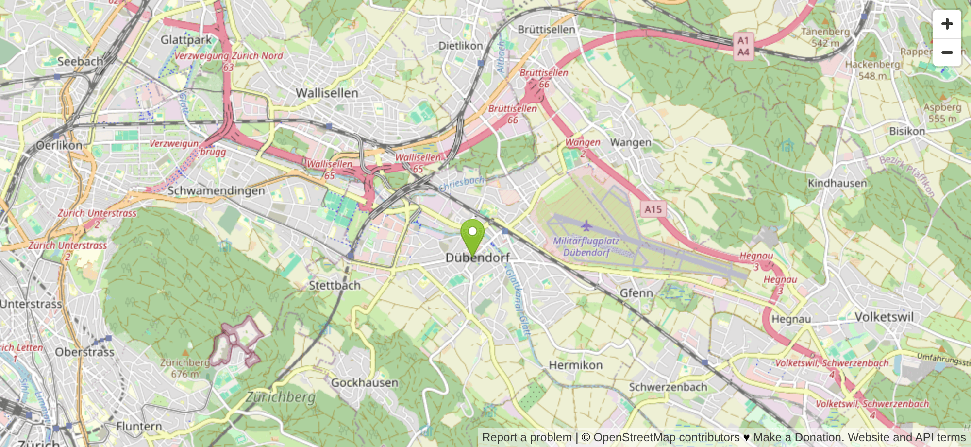 Karte mit dem Standort von Glatt-Gips GmbH in Dübendorf, Zürich